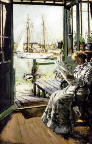 Summer's Day - View towards Southwold from the artist's studio with his wife Jessie in the foreground