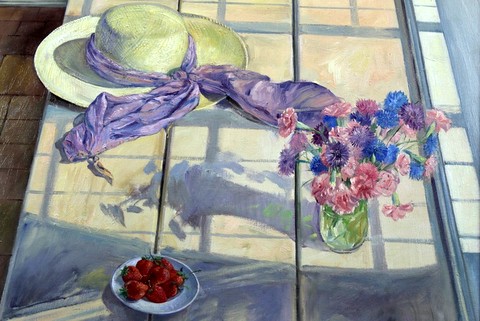 Carnations, Strawberries and a Straw Hat