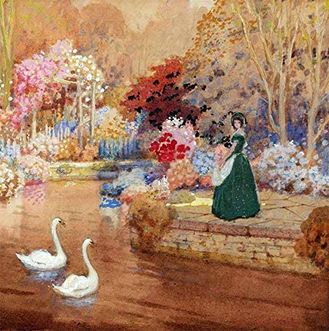 Summer Garden with Two Swans