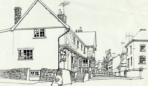 The Old Lodge and the High Street, Coddenham