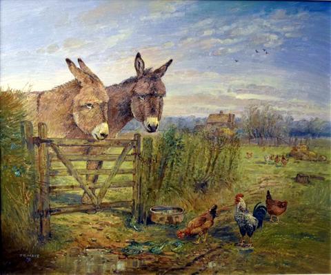 Landscape with Donkeys and Chickens