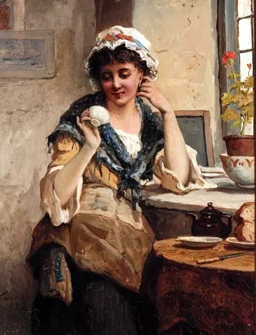 A Girl Reading her Tea Leaves