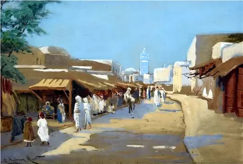 Middle Eastern Street lined with Market Stalls